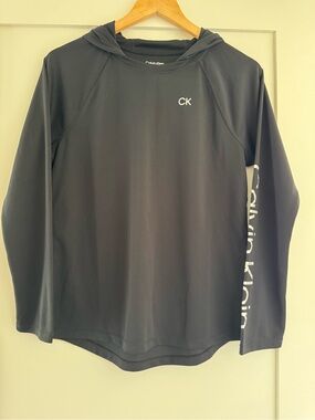 Unisex Calvin Klein Black Hooded Long Sleeve Pullover with Silver CK Accent